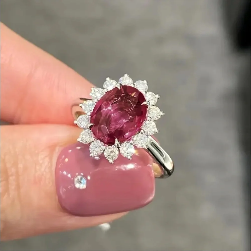 Pink Ruby Simulated Oval Halo Ring 2.50 Ct 14K White Gold SZ 7 NWT